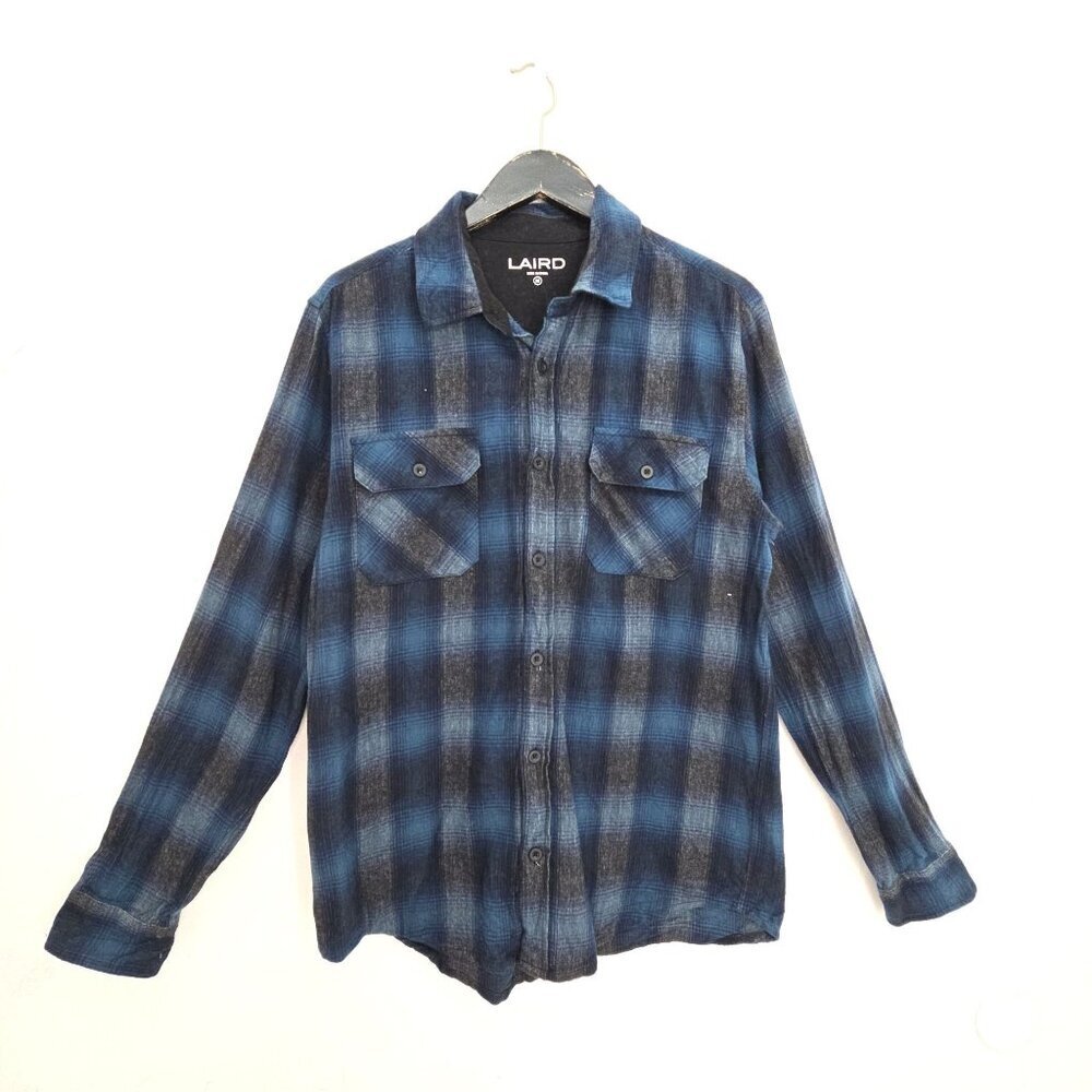 LAIRD BLack Blue Soft Button UP Long Sleeve Flannel Shirt Men Size Medium